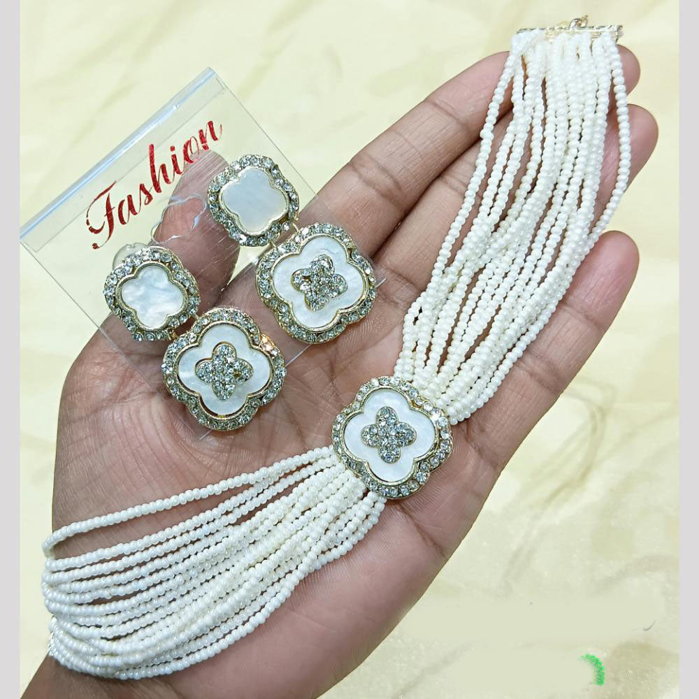 Lucentarts jewellery Regal Shine Austrian & Pearl necklace Set for Festive Glam