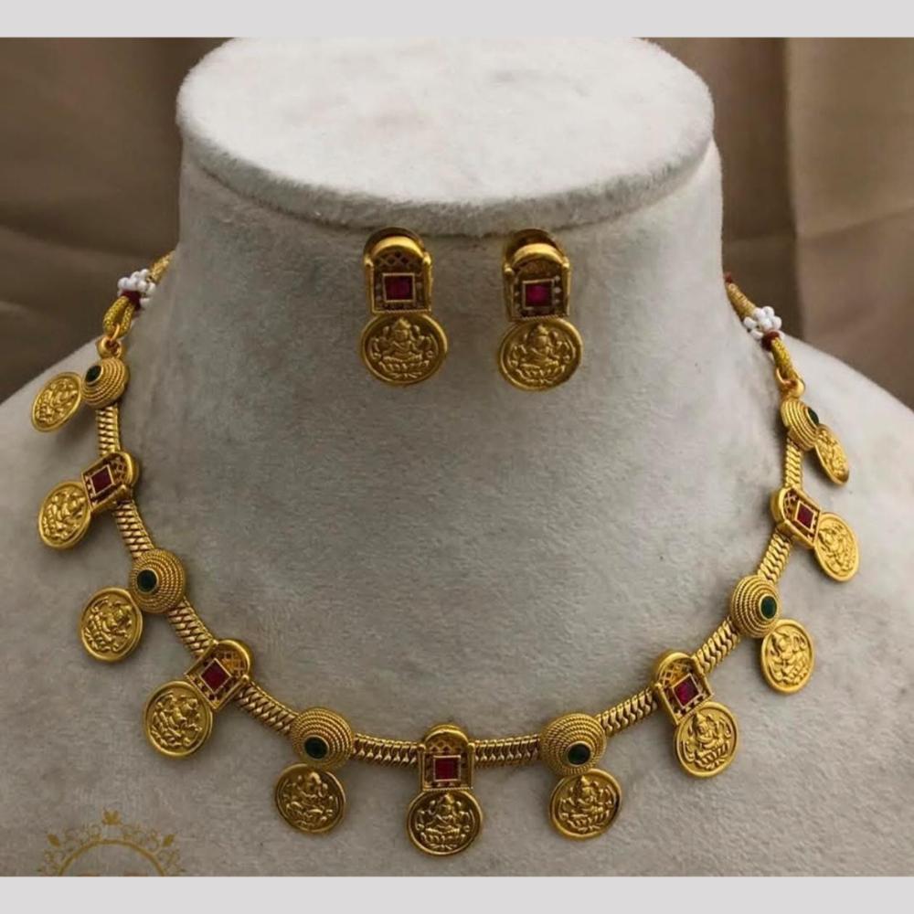 Lucentarts jewellery Traditional Gold-Toned Pota Necklace Featuring Goddess Lakshmi