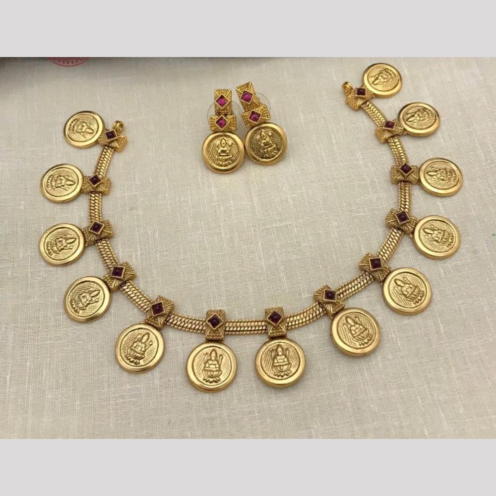 Lucentarts jewellery Traditional Gold-Toned Pota Necklace Featuring Goddess Lakshmi