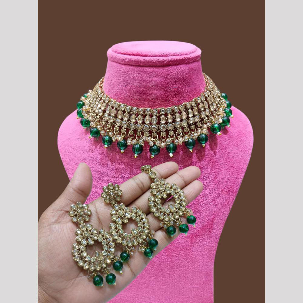 Lucentarts  Jewellery Kundan Beads Fusion Necklace Set with Maang Tikka