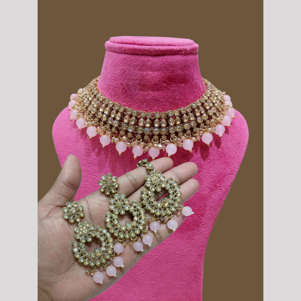 Lucentarts  Jewellery Kundan Beads Fusion Necklace Set with Maang Tikka