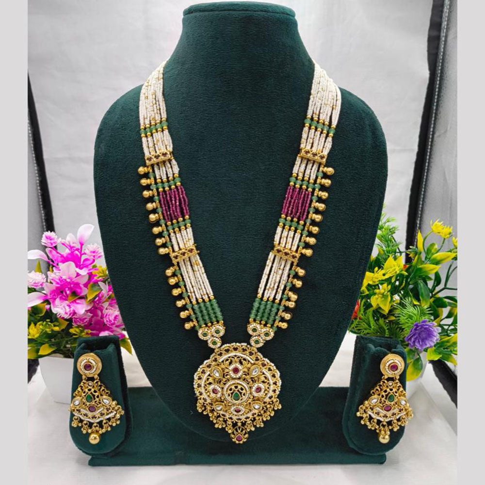 Lucentarts Jewellery Antique Rajwadi Long Necklace Set with Multi-Layer Chains