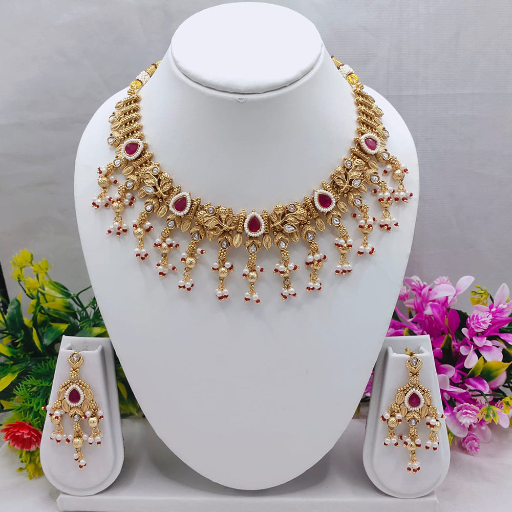 Lucentarts Jewellery Glow In Glod Pota Stone And Pearl Necklace Set