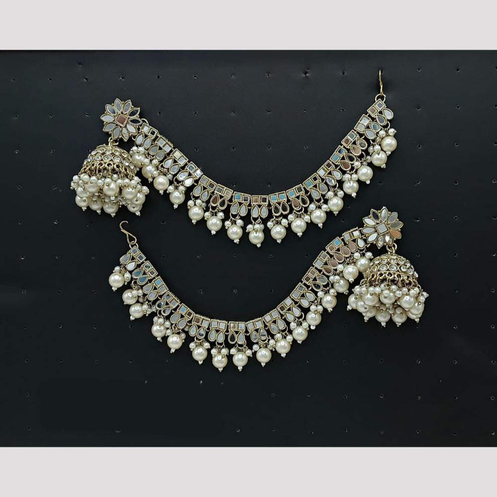 Lucentarts Jewellery Pearl Kan Chain Jhumki Earrings