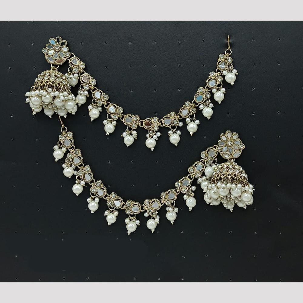 Lucentarts Jewellery Pearl Kan Chain Jhumki Earrings