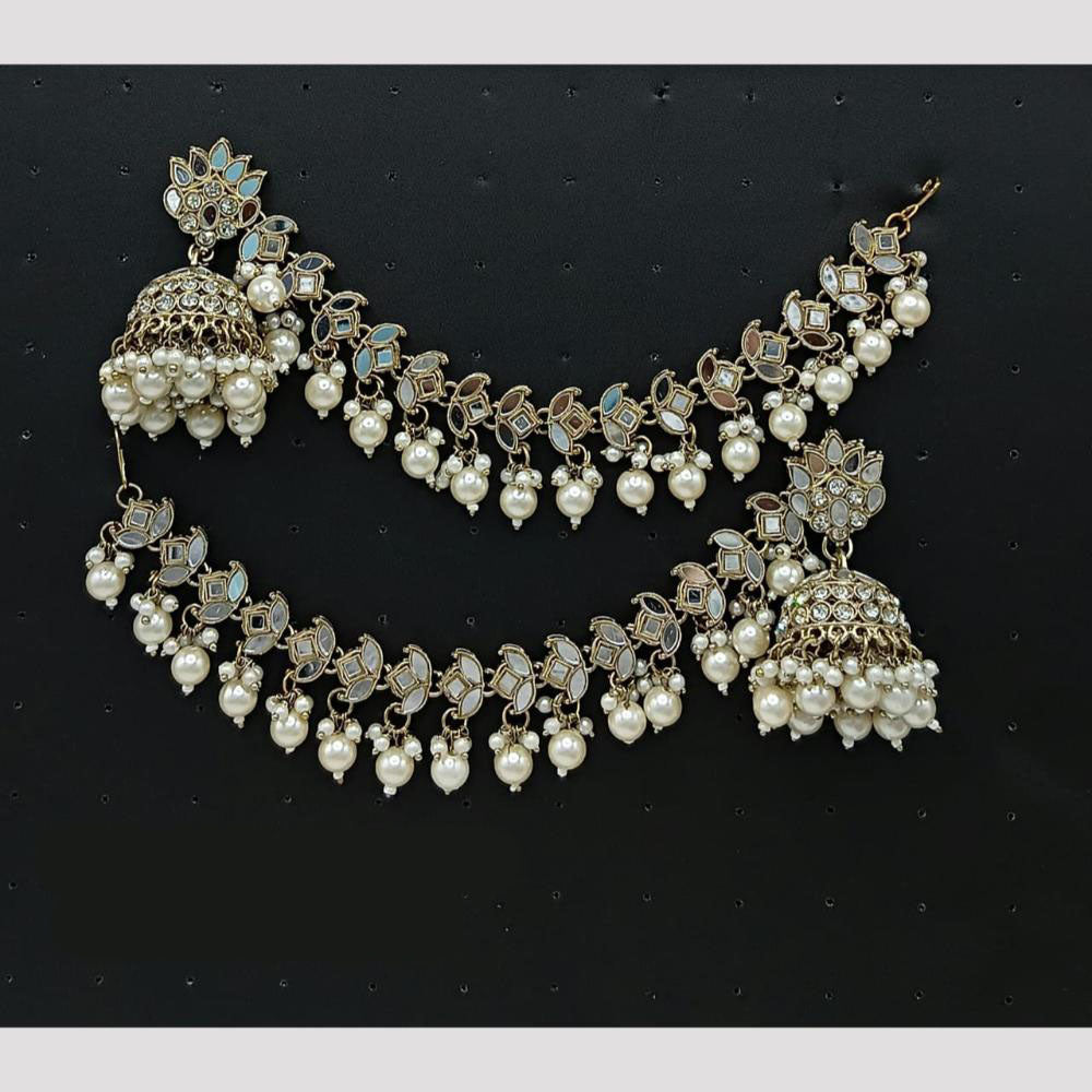 Lucentarts Jewellery Pearl Kan Chain Jhumki Earrings