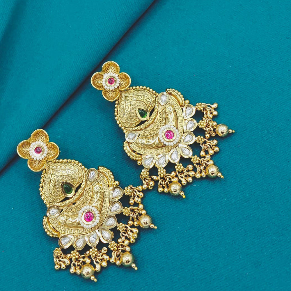 Lucentarts Jewellery Designer Pota Stone Detailing And Pearl Dangler Earrings