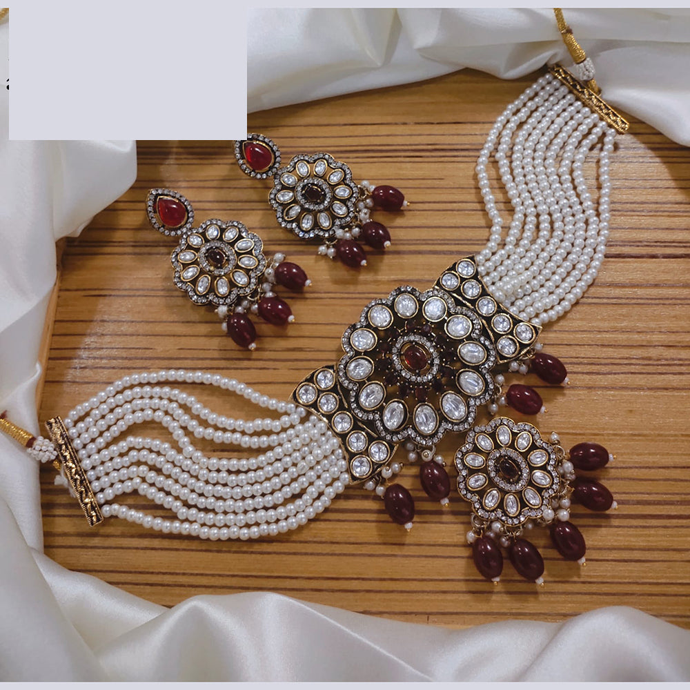 Lucentarts Jewellery Festive Pota And Austrian Beads Pearl Choker Necklace Set