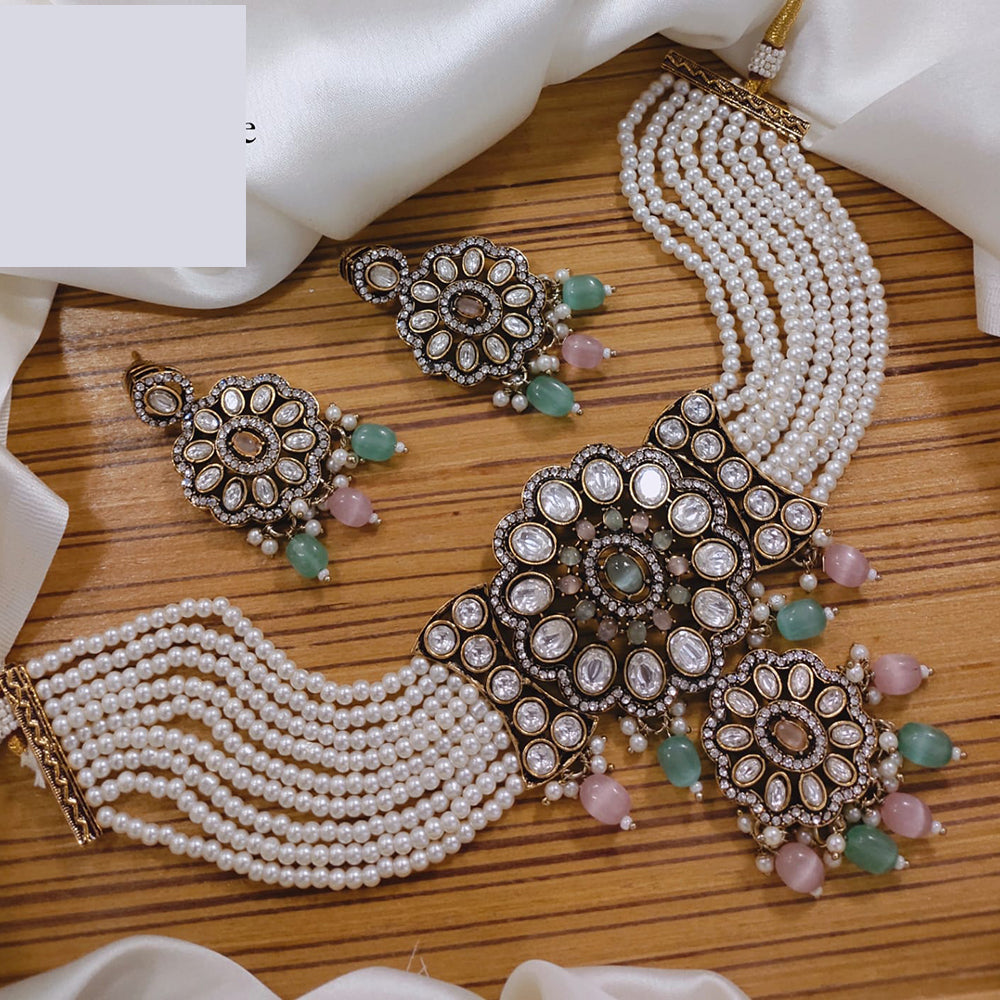 Lucentarts Jewellery Festive Pota And Austrian Beads Pearl Choker Necklace Set