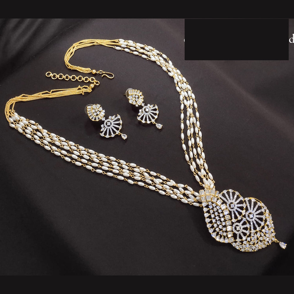 Lucentarts Jewellery Designer American Diamond With Pearl Long Necklace Set