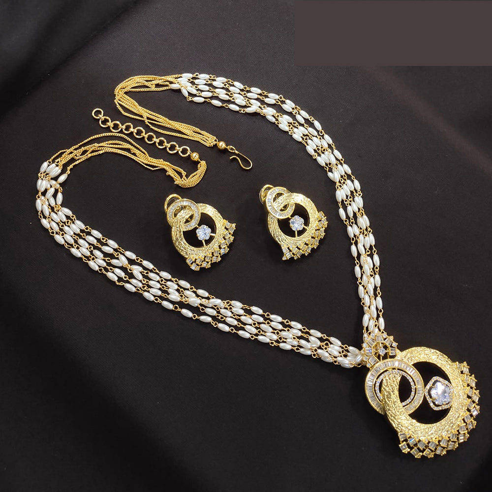 Lucentarts Jewellery Designer American Diamond With Pearl Long Necklace Set