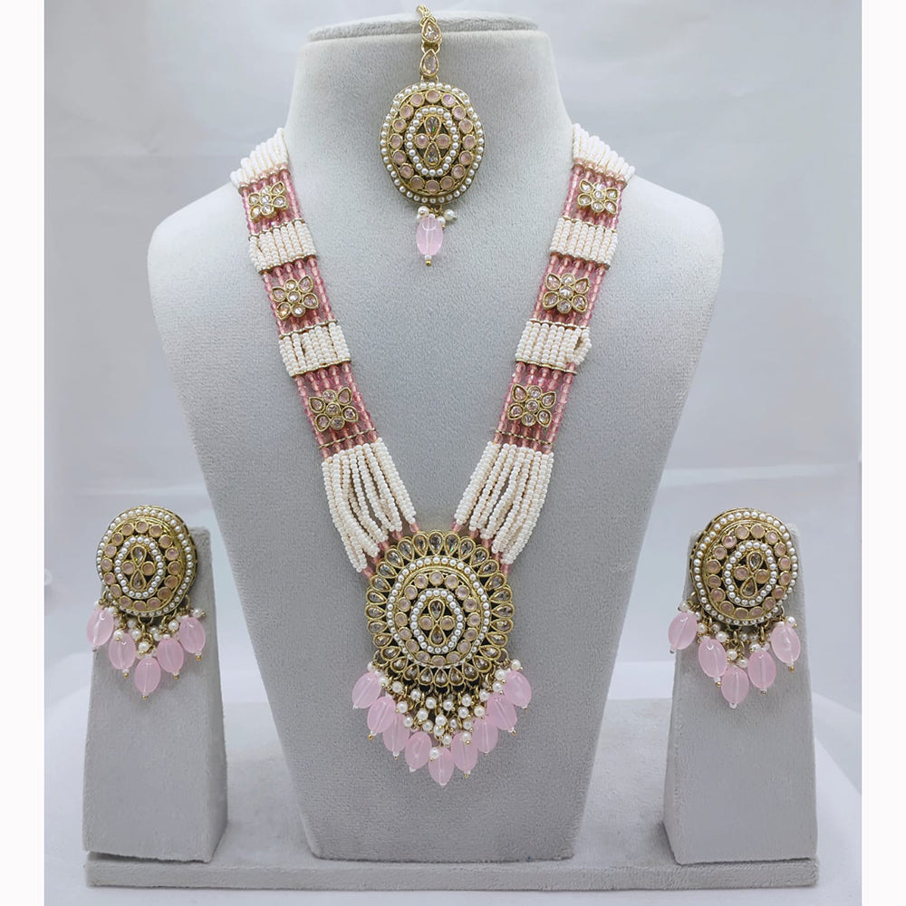 Lucentarts Jewellery Premium Crystal Stone And Pearl Beads Long Necklace Set