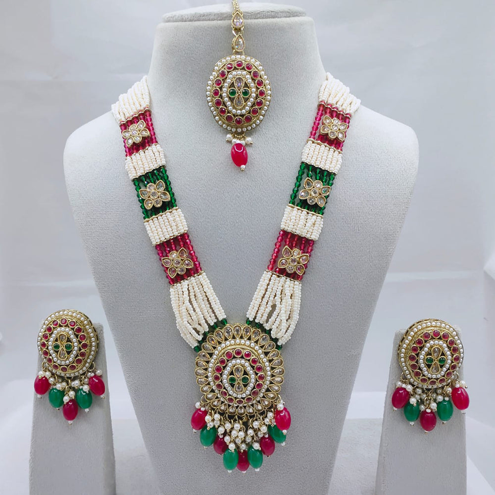 Lucentarts Jewellery Premium Crystal Stone And Pearl Beads Long Necklace Set