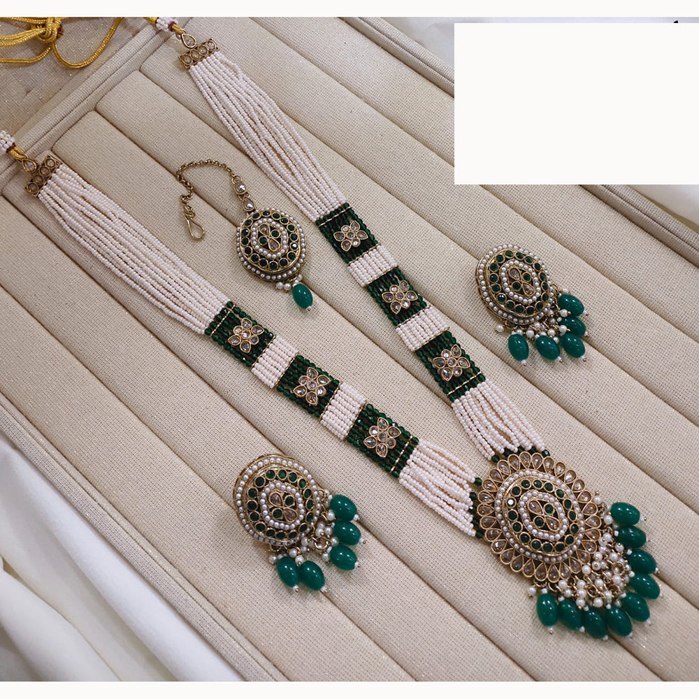 Lucentarts Jewellery Premium Crystal Stone And Pearl Beads Long Necklace Set