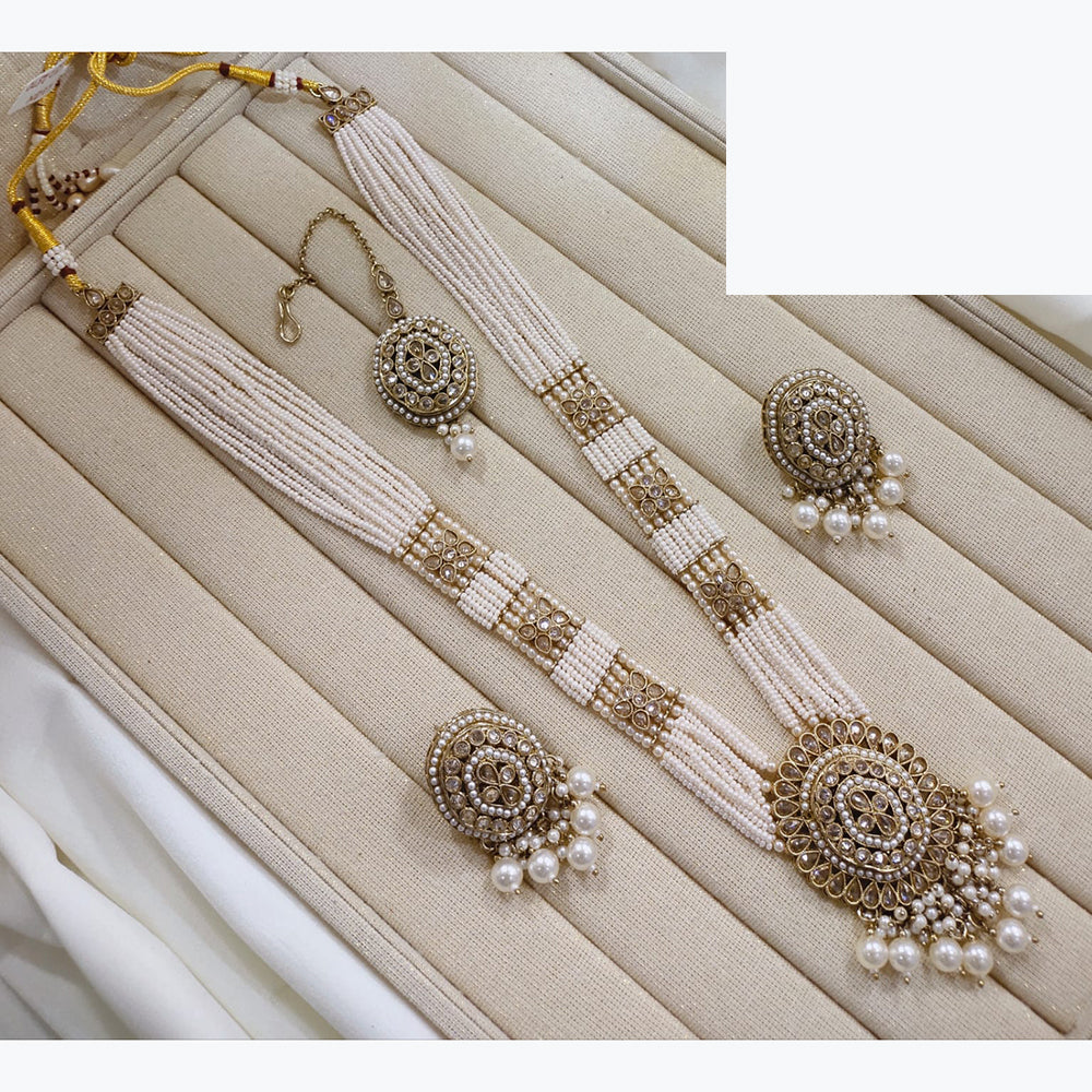 Lucentarts Jewellery Premium Crystal Stone And Pearl Beads Long Necklace Set