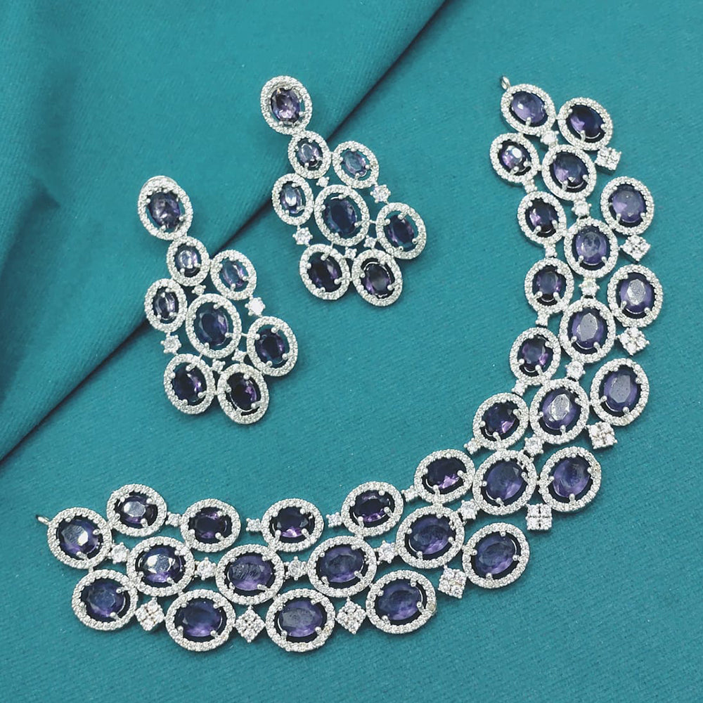 Lucentarts Jewellery Designer American Diamond Necklace Set