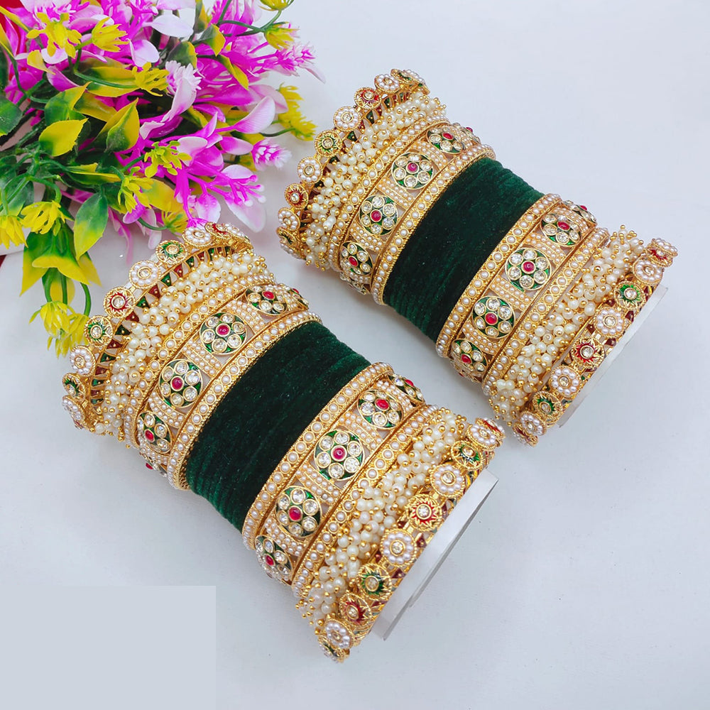 Lucentarts Jewellery Bridal Pota And Pearl Velvet Bangles Set