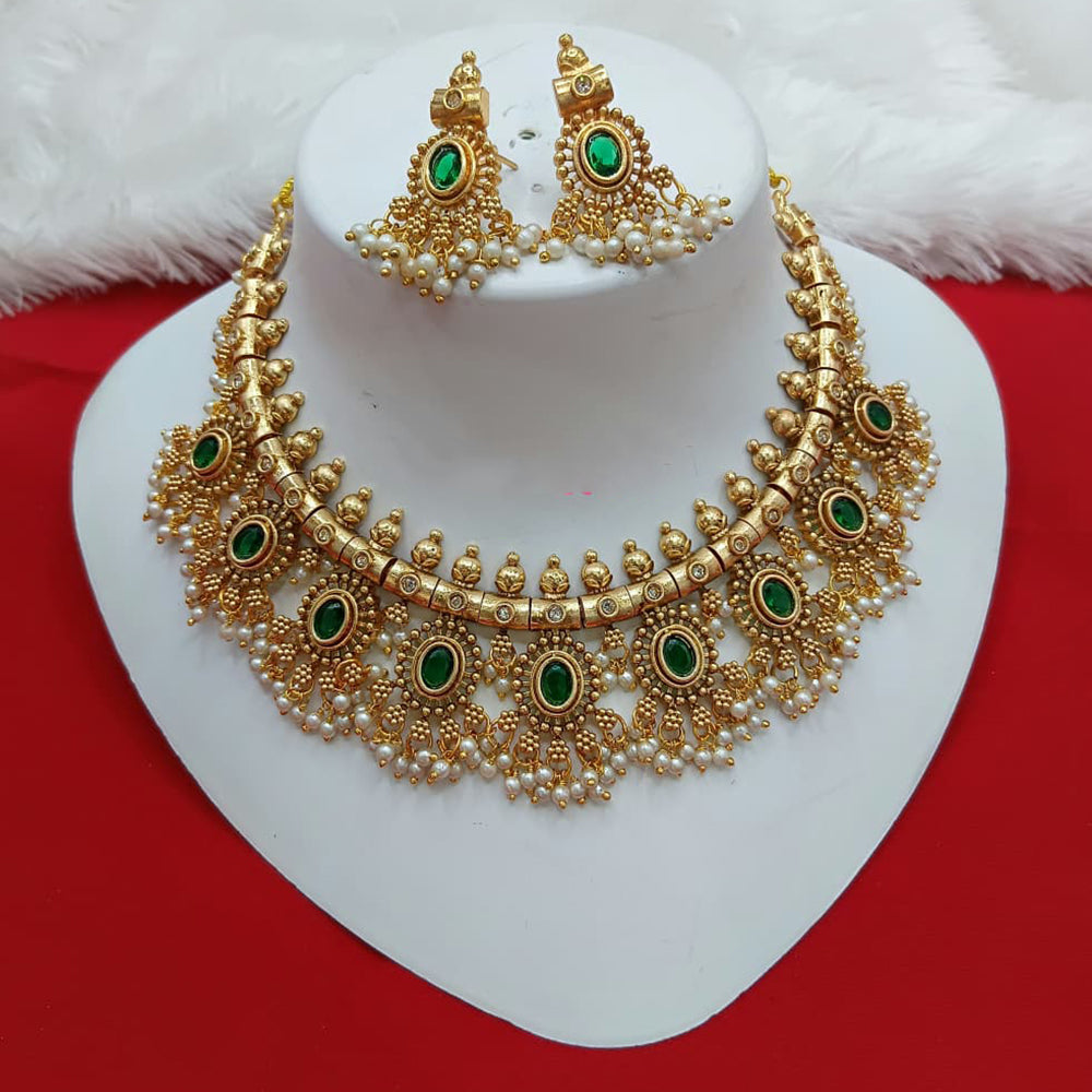 Lucentarts Jewellery Designer Pota Stone And Pearl Necklace Set