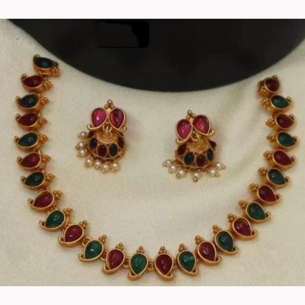 Lucentarts Jewellery Royal Pota Stone And Pearl Traditional Necklace Set