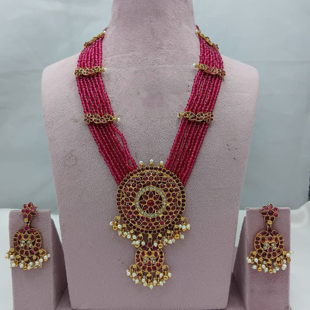 Lucentarts Jewellery Traditional Pota Stone And Pearl Long Necklace Set