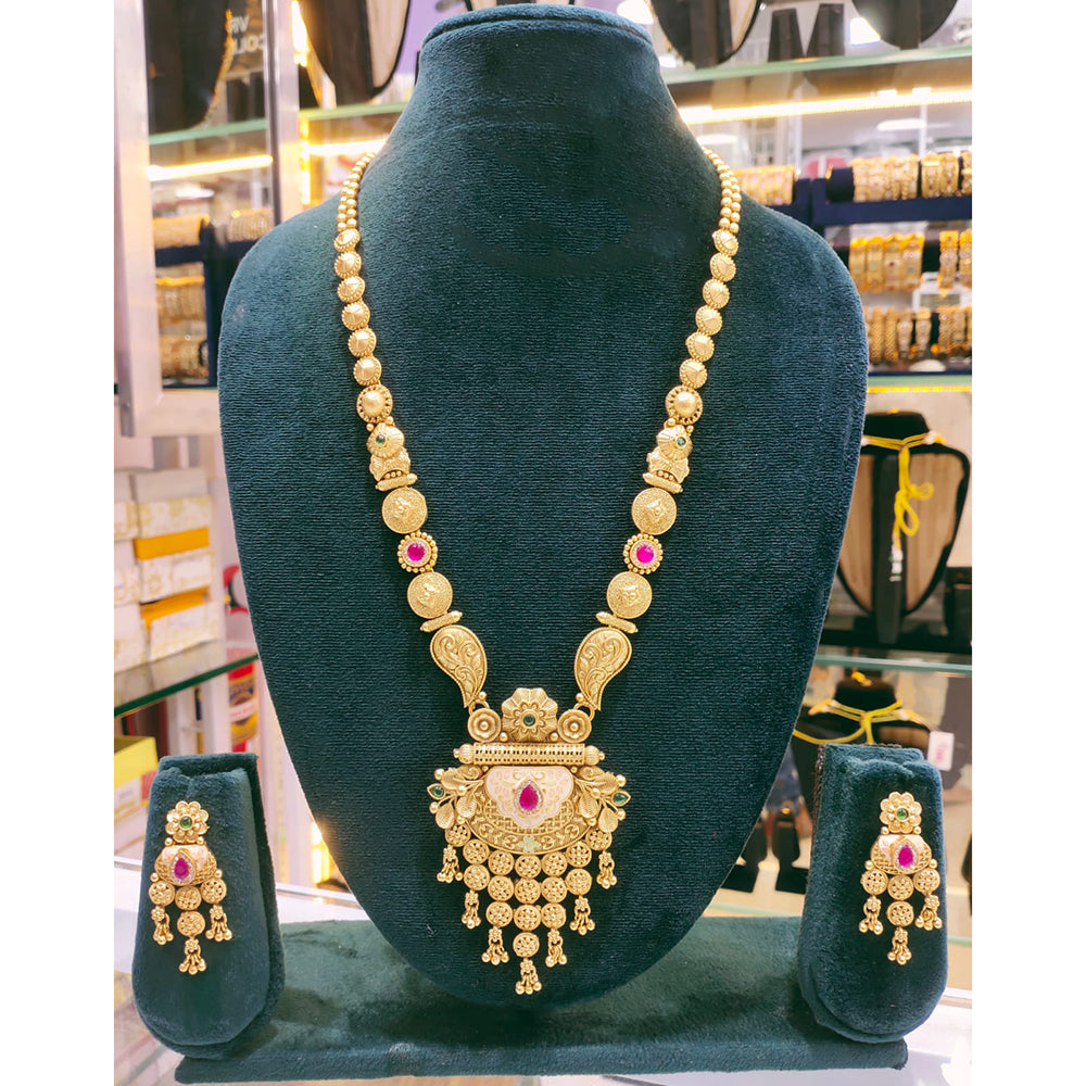 Lucentarts Jewellery Traditional Pota Stone And Meenakari Long Necklace Set
