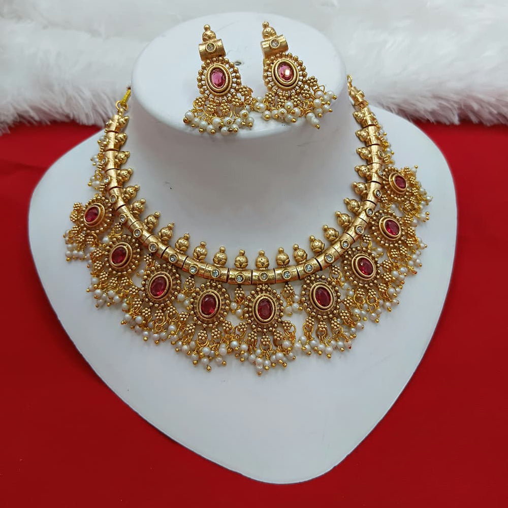 Lucentarts Jewellery Glam Pota Stone And Pearl Choker Necklace Set