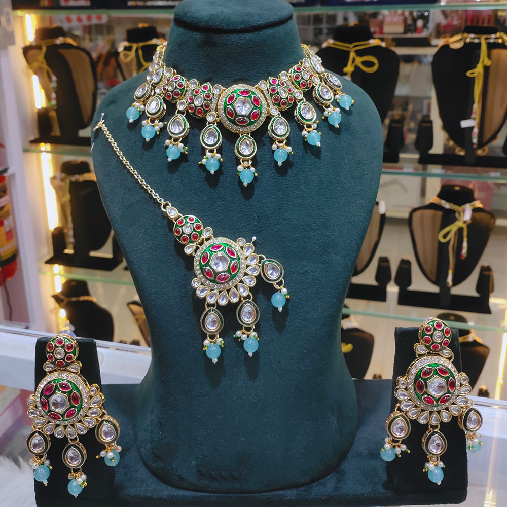 Lucentarts Jewellery Kundan Stone Pearl And Beads Choker Necklace Set