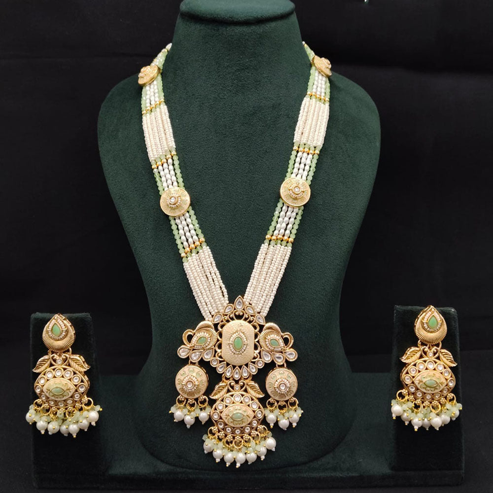 Lucentarts Jewellery Royal Crystal Stone And Pearl Meenakari Long Necklace Set