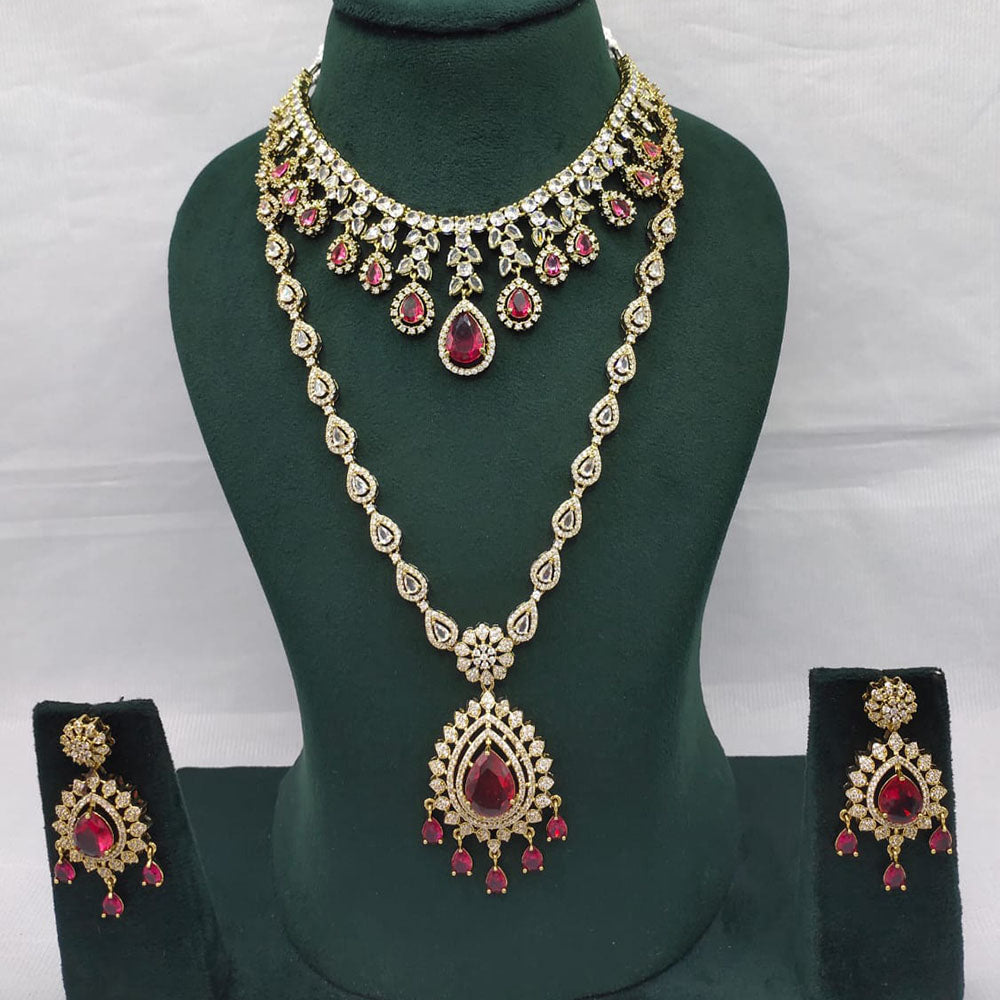 Lucentarts Jewellery Grand Luxury American Diamond Sparkle Double Necklace Set