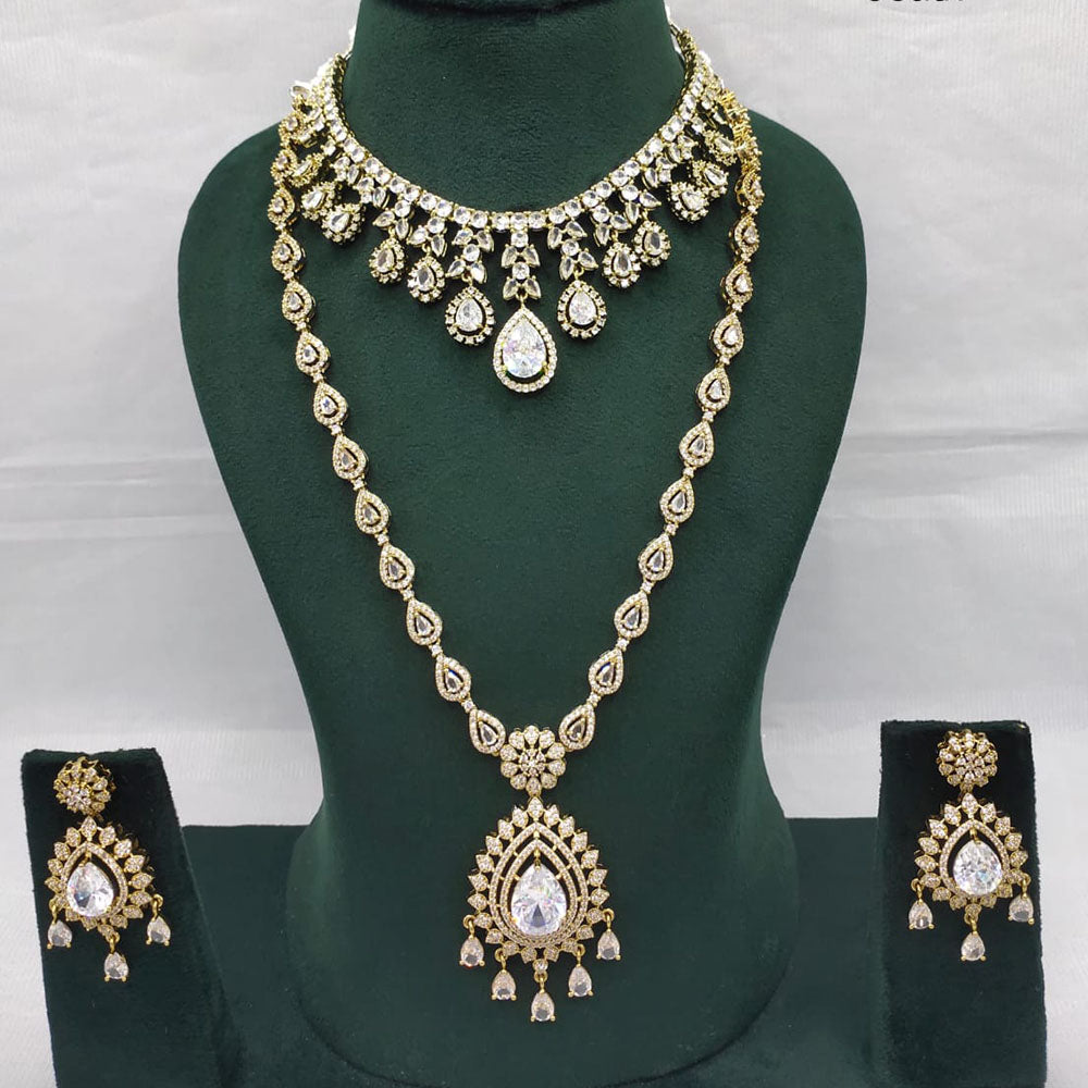 Lucentarts Jewellery Grand Luxury American Diamond Sparkle Double Necklace Set