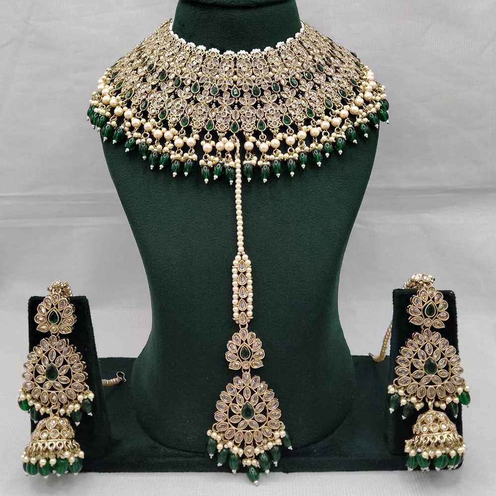 Lucentarts Jewellery Designer Heavy Choker Necklace Set with Crystal Stones, Pearls and Beads