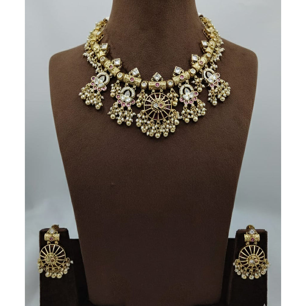 Lucentarts Jewellery Premium Pota Stone And Pearl Designer Necklace Set