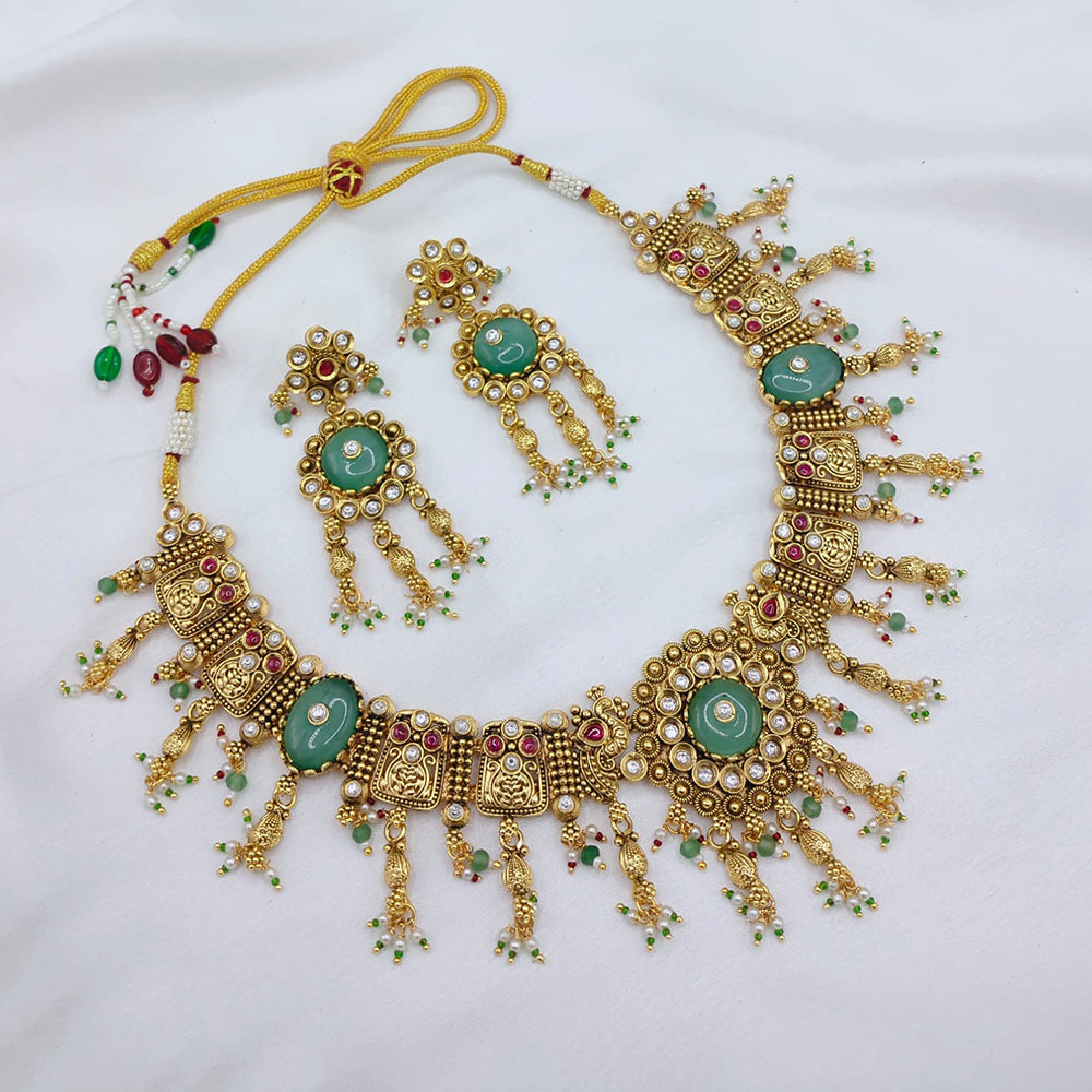 Lucentarts Jewellery Premium Pota Stone And Pearl Designer Necklace Set