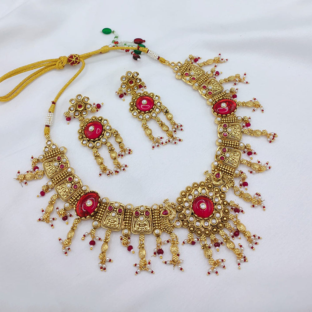 Lucentarts Jewellery Premium Pota Stone And Pearl Designer Necklace Set