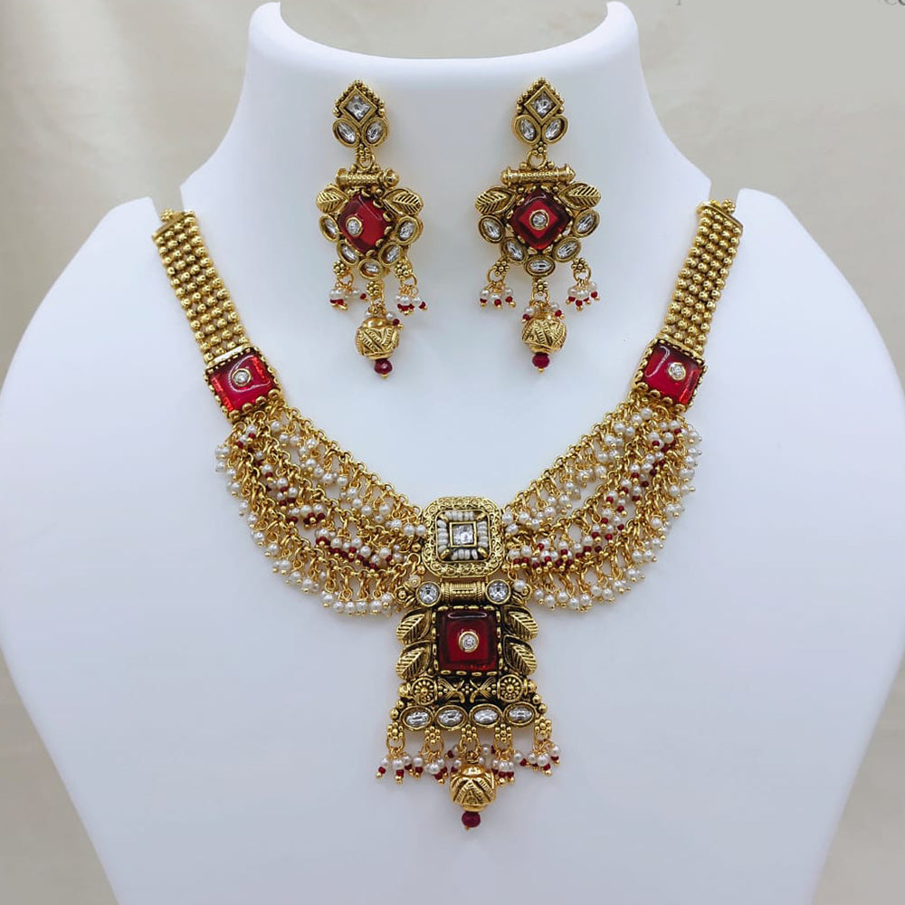 Lucentarts Jewellery Royal Pota Stone Pearl Designer Necklace Set