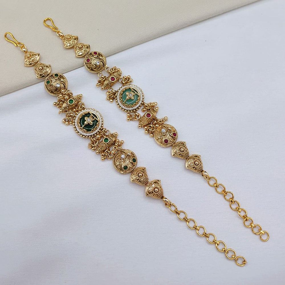 Lucentarts Jewellery Elegant Ethnic Gold Plated Pota Stone And Pearl Adjustable Bracelet