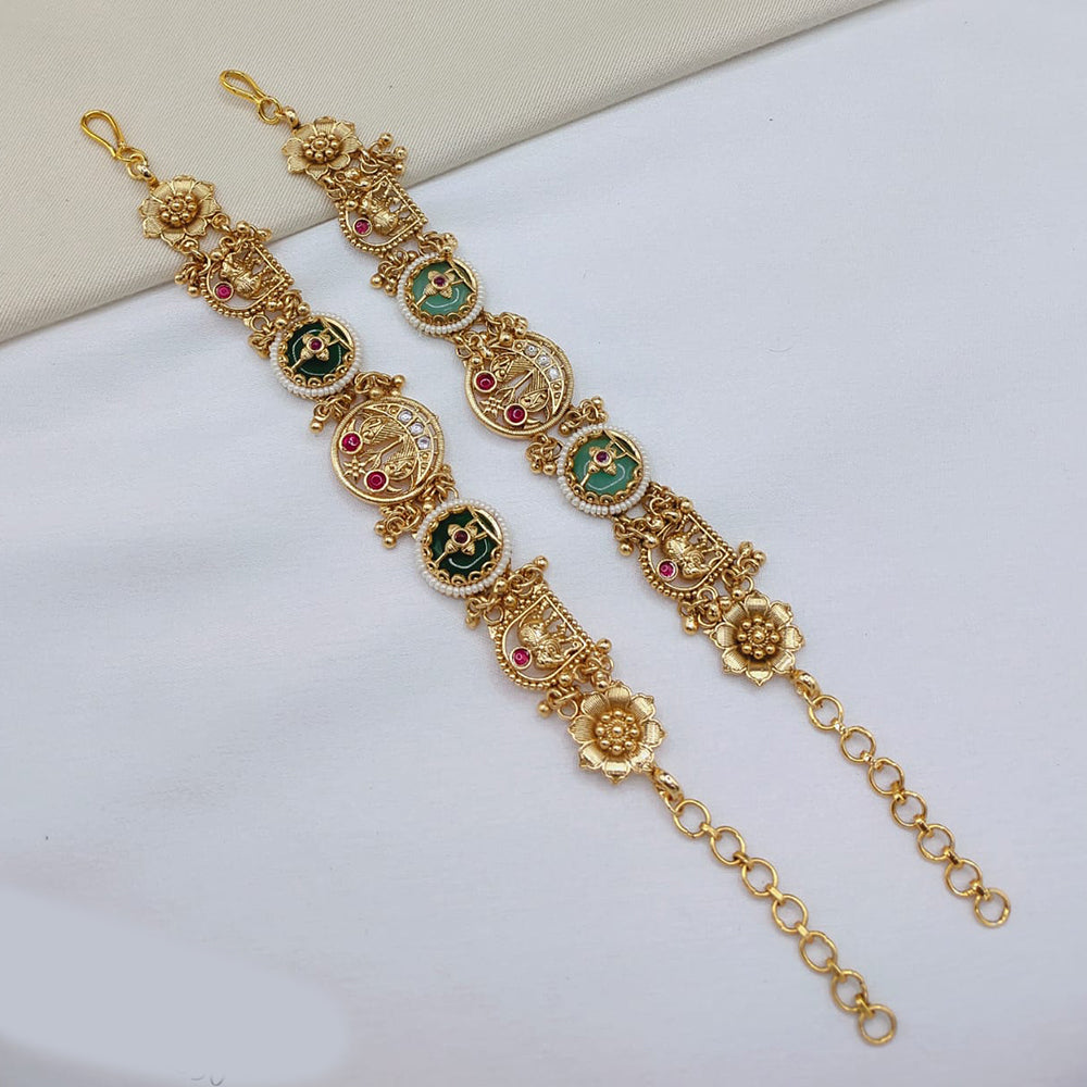 Lucentarts Jewellery Elegant Ethnic Gold Plated Pota Stone And Pearl Adjustable Bracelet With Elephant Motifs