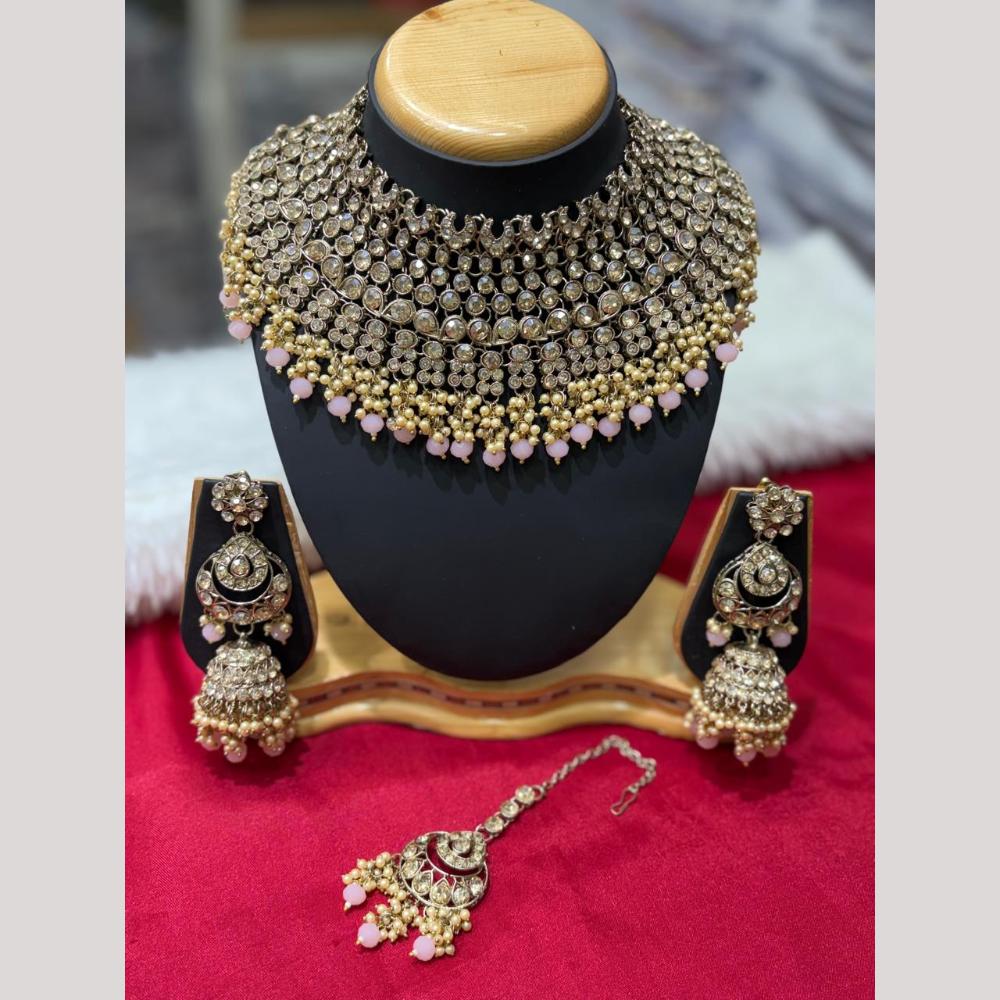 Lucentarts Jewellery Classic Crystal Stone And Pearl Choker Necklace Set