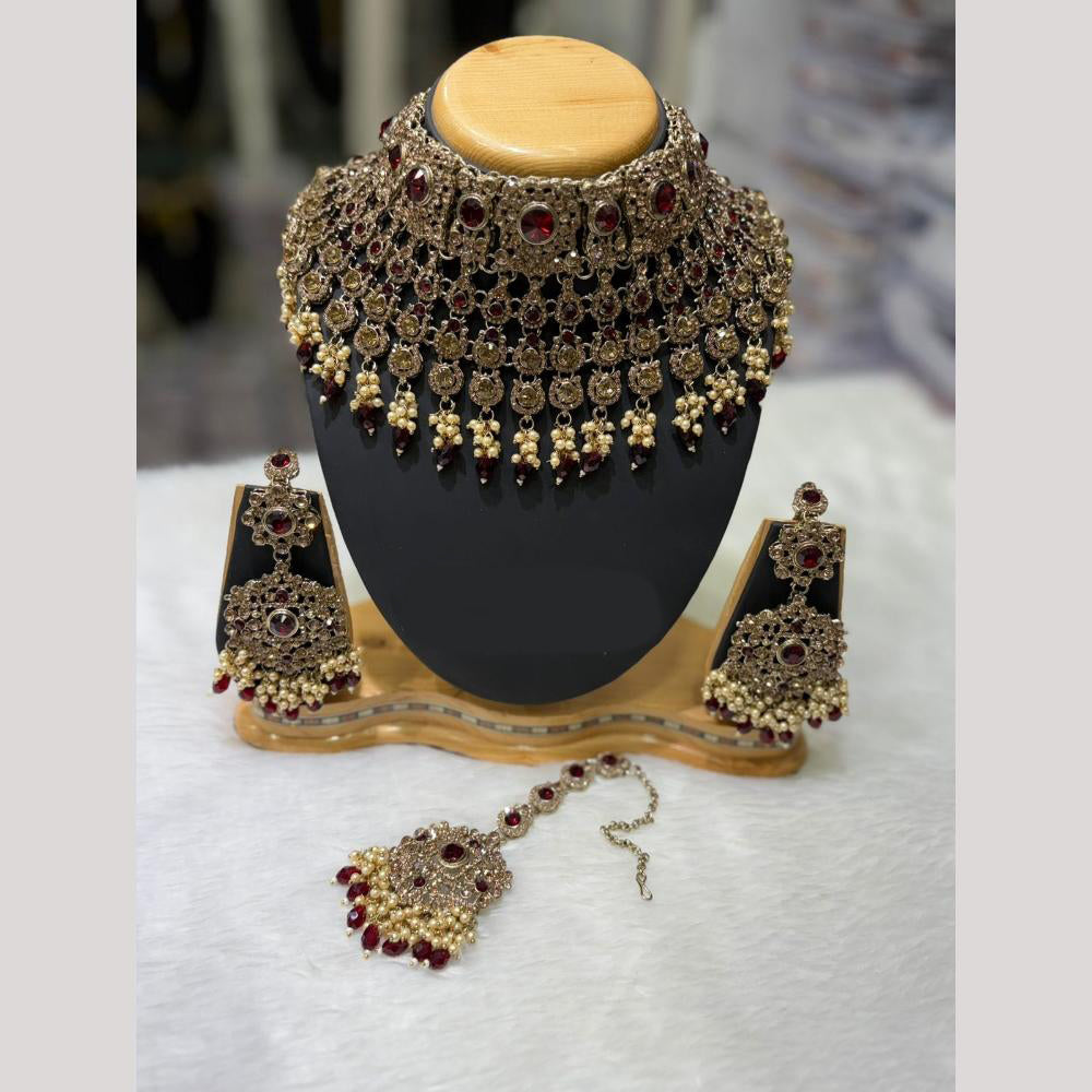Lucentarts Jewellery Classic Crystal Stone And Pearl Choker Necklace Set
