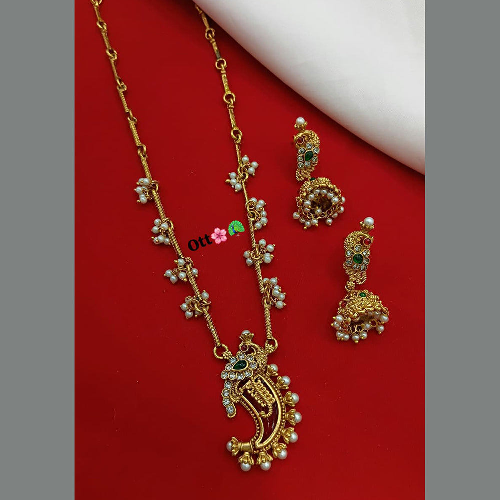 Lucentarts Jewellery Traditional Designer Pota Stone And Pearl Necklace Set
