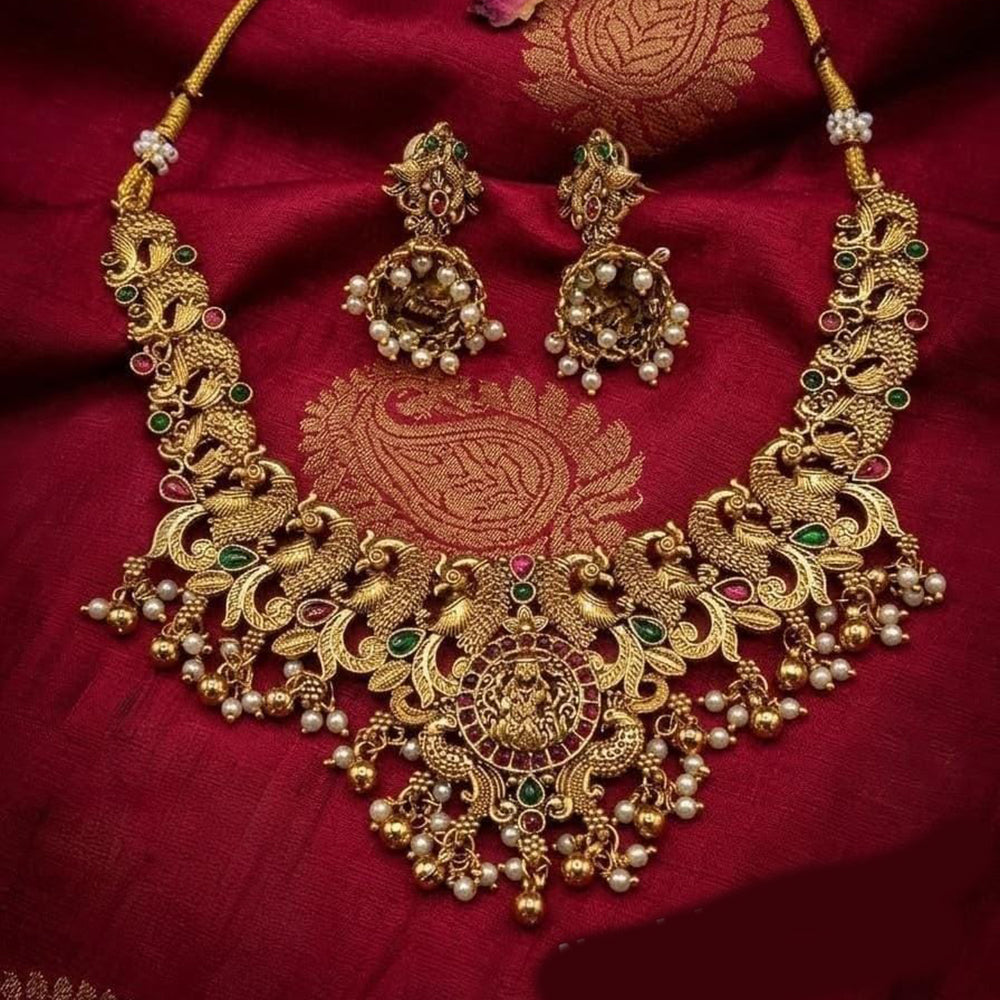 Lucentarts Jewellery Traditional Designer Pota Stone And Pearl Necklace Set