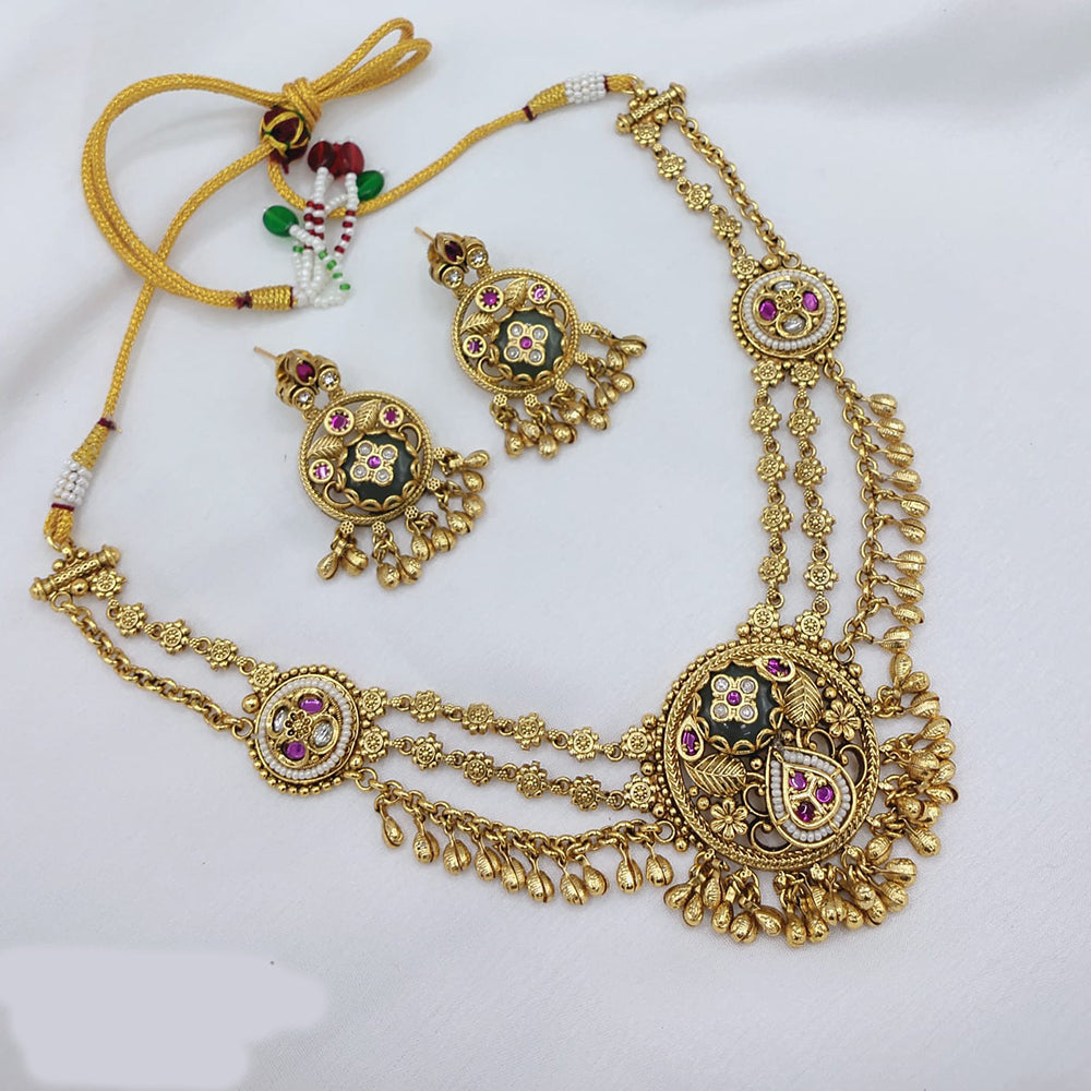 Lucentarts Jewellery Traditional Designer Pota Stone And Pearl Necklace Set