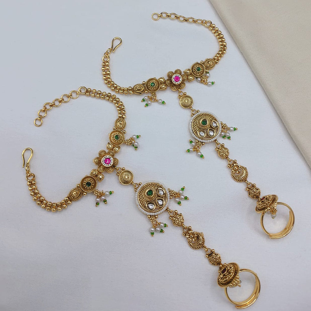 Lucentarts Jewellery Royal Look Pota Stone And Pearl Hand Harness