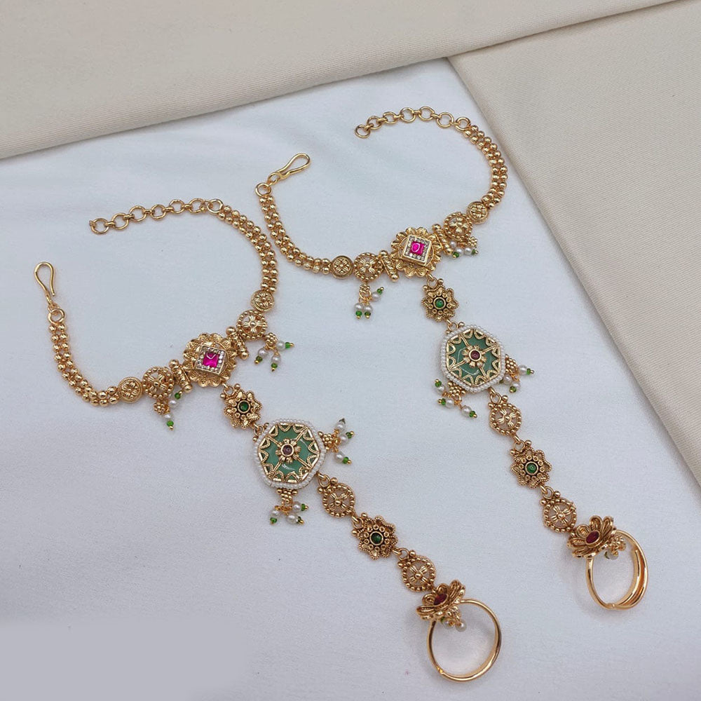 Lucentarts Jewellery Royal Look Pota Stone And Pearl Hand Harness