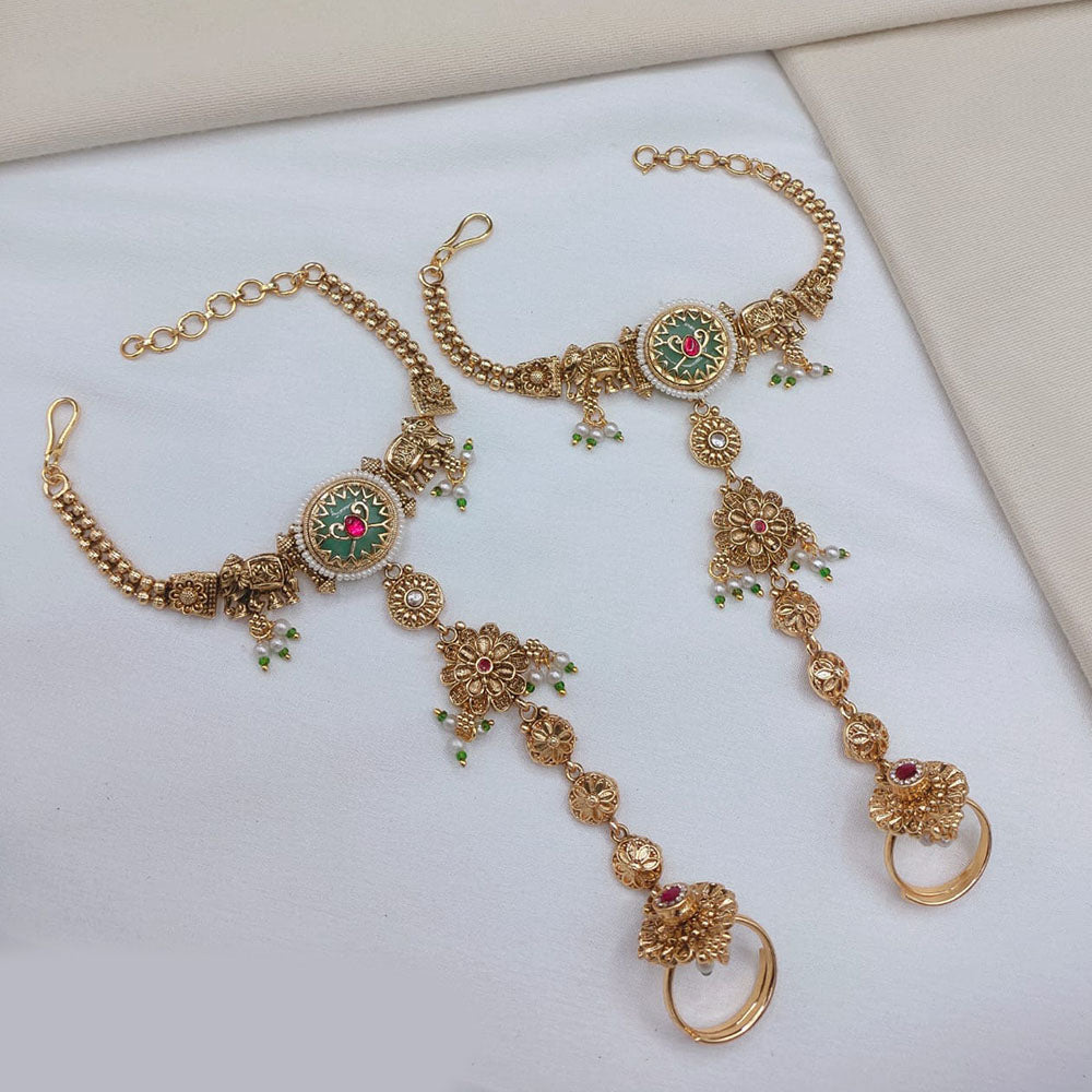 Lucentarts Jewellery Royal Look Pota Stone And Pearl Hand Harness