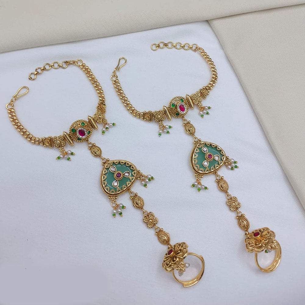 Lucentarts Jewellery Royal Look Pota Stone And Pearl Hand Harness