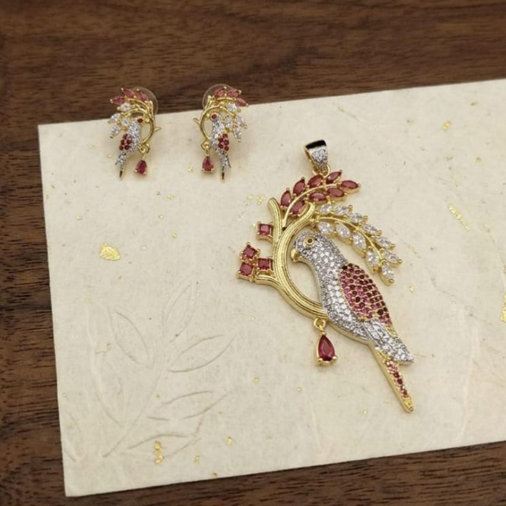 Lucentarts Jewellery Royal American Diamond Bird Pendant Set