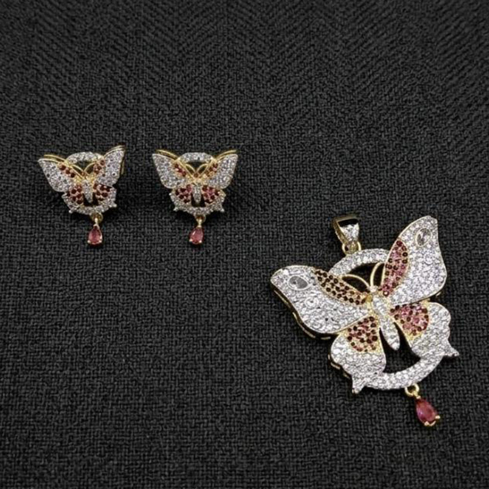 Lucentarts Jewellery Royal American Diamond Butterfly Pendant Set