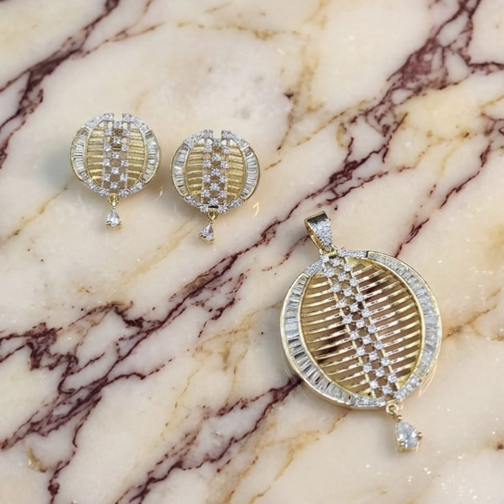Lucentarts Jewellery Royal American Diamond Pendant Set