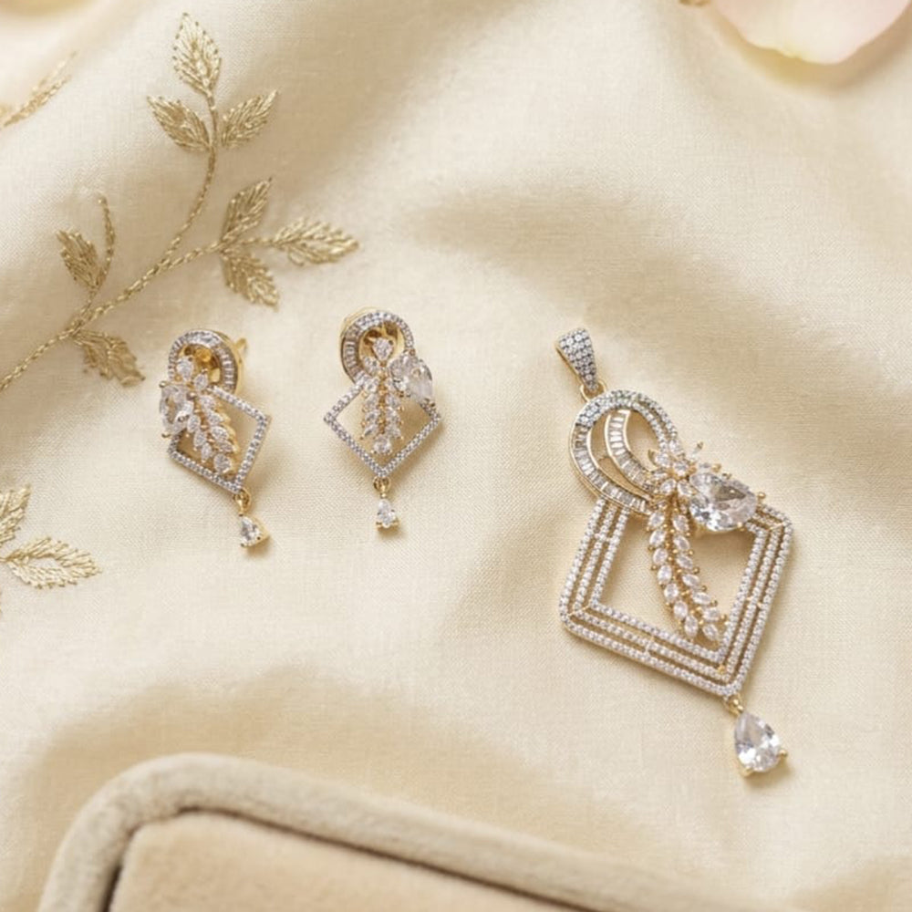 Lucentarts Jewellery Royal American Diamond Pendant Set